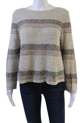 Cotton By Autumn Cashmere Womens Scoop Neck Striped Sweater Beige Size Medium - Image 1 of 4