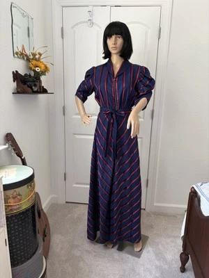 Vestido vintage anos 30 Art Deco seda cobalto corte viés lingerie roupão pequeno - Imagem 1 de 4