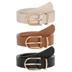 3 Pack Women’s Leather Belts for Jeans Pants Fashion Ladies Belt with Gold Bu... - Picture 1 of 8