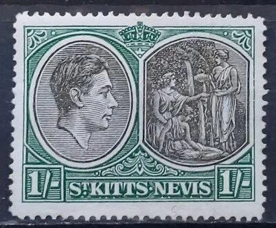 St Kitts&Nevis KGVI 1938 1/= Black & Green P14 Chalk Paper  Mint sg 75c - Image 1 of 2