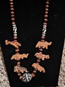 Safari African Animals wood carved necklace