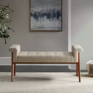 Walnut Wood Accent Bench with Key Arms - Picture 1 of 2