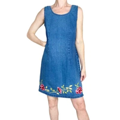 Vintage Newport News Jeanology Collection Denim Floral Embroidery Mini Dress - Image 1 of 4