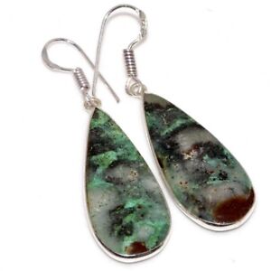 Chrysoprase 925 Silver Plated Gemstone Handmade Earrings 2" Exquisite Gift AU G9