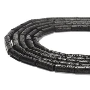 Natural Black Lava Stone Cylinder Tube Beads Size 4x13mm 15.5'' Strand - Picture 1 of 2