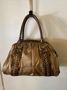 COLDWATER CREEK Faux Leather Gold Bronze Braided Metallic Satchel Purse - Picture 1 of 9