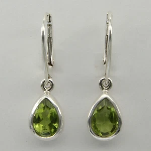 Natural Pear Green Facetted PERIDOT Earrings 925 STERLING SILVER Leverback #4e - Picture 1 of 3