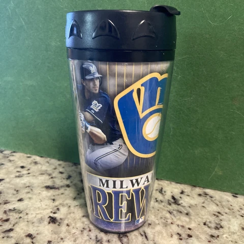 MLB Milwaukee Brewers Travel Mug Tumbler Thermoserv Coffee Cold Hot Drinks Cover