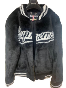 SUPREME FAUX FUR VARSITY JACKET BLACK Real Fur Zip-Up Size M Men's Jacket 02402M