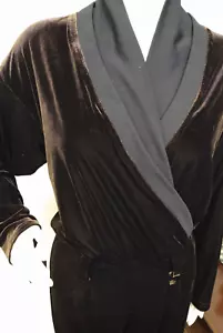 VTG Womens The last best Place Brown Crushed Velvet Long Jumpsuit Medium Tall - Picture 1 of 15