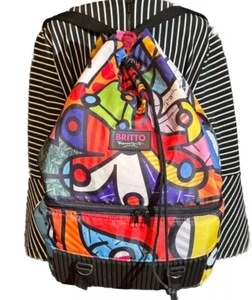 Romero Britto Drawstring Backpack Insulted Cooler Lunch Bag Cat Butterfly Print - Picture 1 of 17
