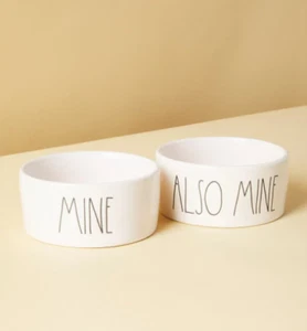 Rae Dunn Ceramic MINE and ALSO MINE Dog bowls Bowl Set - Picture 1 of 10