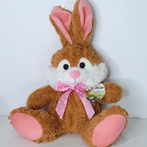 Bunny Brown Pink Polka Dot Bow Ears Rabbit Easter Plush Stuffed Animal 16" - Picture 1 of 7