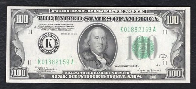 FR. 2154-K 1934-B $100 FRN FEDERAL RESERVE NOTE DALLAS, TX UNCIRCULATED *RARE* - Image 1 of 2