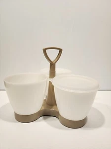 Vintage Tupperware 757-4 hellbrauner Boden 3 Abschnitte Gewürzbehälter mit 2 Deckeln - Bild 1 von 4