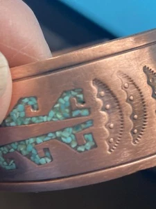 VINTAGE SOUTHWESTERN COPPER CUFF BRACELET / TURQUOISE INLAY / NAKAI/ NATIVE - Picture 1 of 12