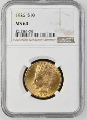 Moneda de oro de 10 dólares de águila india de 1926 NGC MS64 Foto 1 de 2