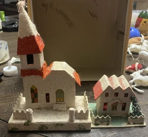 Vtg Putz House & Church Cardboard & Mica Glitter Made In Japan - Bild 1 von 7