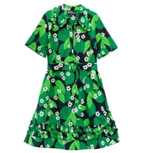 Abito Lesley Evers taglia media Harper Shift verde cotone lime floreale clessidra - Foto 1 di 12