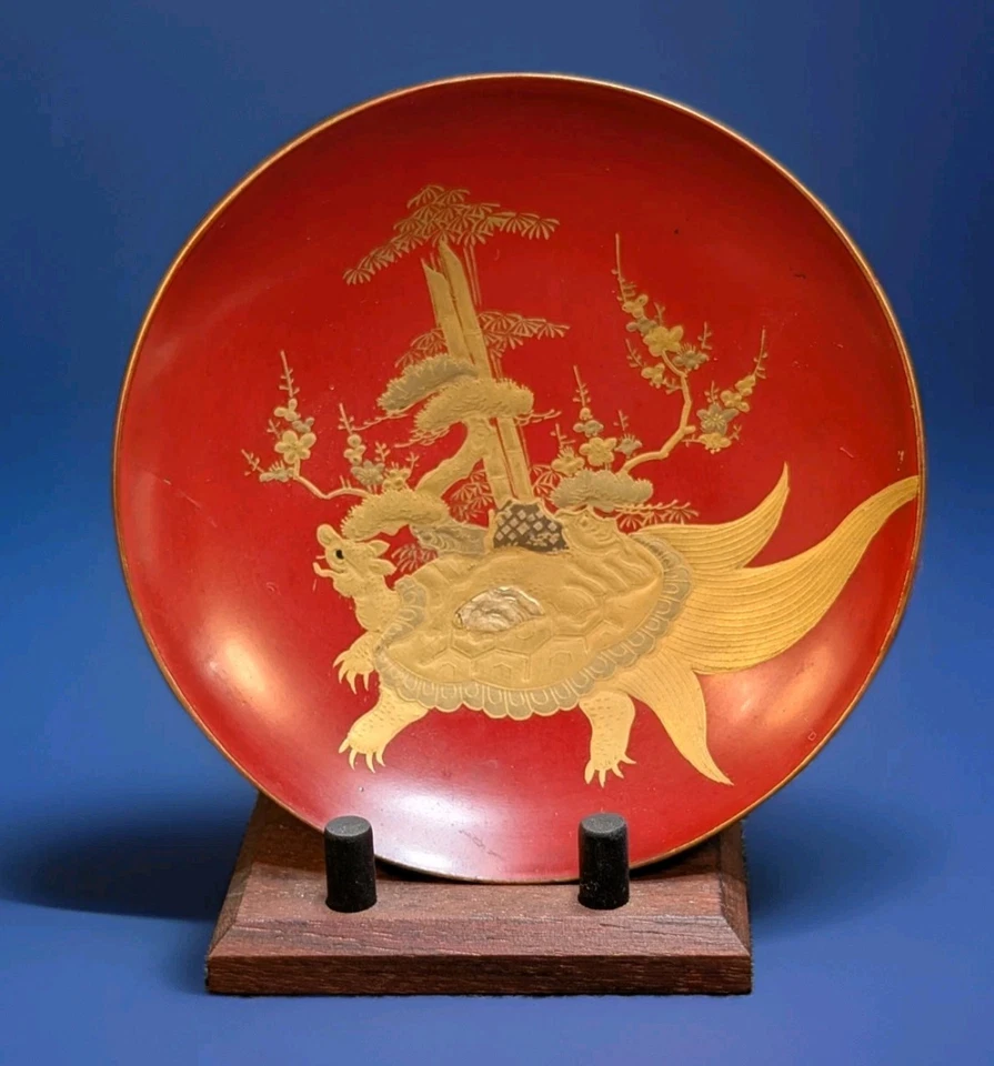 Meiji Period Maki-e Lacquer Ware Tea or Sake Cup Minogame Yokai - Image 1 of 4