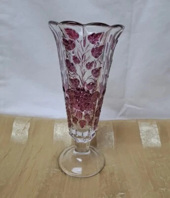 Vintage Westmoreland Vase Paneled Grape Ruby Red Flashed Design 8" Glass - Image 1 of 4