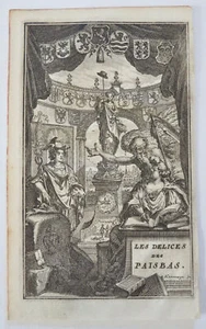 Allegorisches Frontispiz 1720 Harrewijn Delights of Low Countries gravierter Druck - Bild 1 von 4