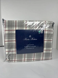NEW BROOKS BROTHERS Sheet Set KING Red Gray Plaid TURKISH FLANNEL Deep Fit - Picture 1 of 4