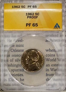 1962 5C Jefferson Memorial Nickel Proof 65 ANACS 4528526 + Bonus - Picture 1 of 2