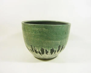 GORKA LIVIA, GREEN & WHITE RETRO CACHEPOT 7", 1950'S ART POTTERY ! (G133) - Picture 1 of 8