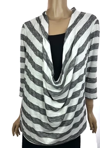 Chico's Top Pullover Black Camisole w White & Gray Striped Top 3/4 Sleeve Sz XL - Picture 1 of 6