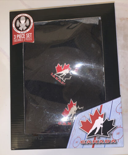Ensemble de hockey d'Équipe Canada neuf dans sa boîte gants foulard toucher Gertex chapeau banie taille unique