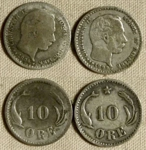 Denmark : Lot 2 Coins 10 Ore 1884 (F-/F+) + 1899 VF-XF KM# 795.1 IR167 - Picture 1 of 1
