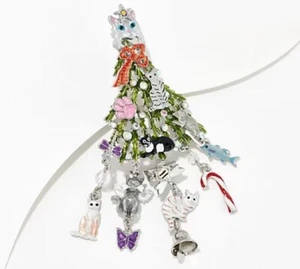 Kirks Folly Cat Lovers Christmas Tree Pin Silvertone - Picture 1 of 2