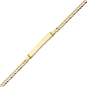14K Solid Yellow Gold Cuban ID Bracelet 4mm 7.5" -Free Engraving Name Plate Curb - Picture 1 of 2