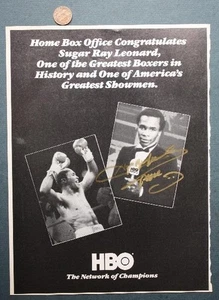 Boxchamp Sugar Ray Leonard signed handsigniert 1987 HBO Sports Boxen Werbung - - Bild 1 von 1
