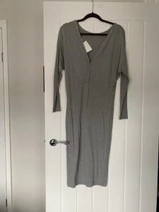 NEW H&M Grey Long Sleeve Jersey Midi Dress UK 8 - Picture 1 of 4