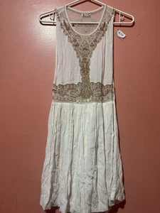 Free People Womens Dress S Small White Gold Provence Slip Sheer Boho Sleeveless - Picture 1 of 9