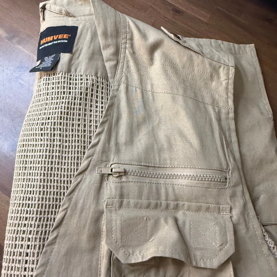 HUMVEE Mens L Utility Vest Multiple Pockets Full Zip Outdoor Tan - Image 1 of 4