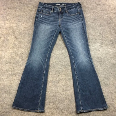 American Eagle Womens Artist Flare Jeans 4 Short Blue Stretch Low Rise Med Wash - Image 1 of 4