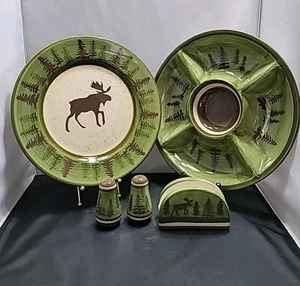 5 Piece Rustic Lodge by Libbey 5 Part Tray, Serving Plate, Napkin Holder, S & P - Picture 1 of 15