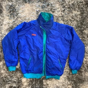 Cappotto da sci Columbia vintage LG COLOR BLOCK verde blu giacca switcheroo - Foto 1 di 8