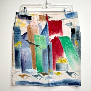 Anthropologie "Hives" Denim Skirt Size 26 Small Artist Hand Painted Original NWT - Picture 1 of 10