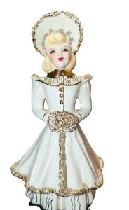 1950s Florence Ceramics Figurine Betsy White With Gold Trim Blonde Hair 7.5" - Picture 1 of 5