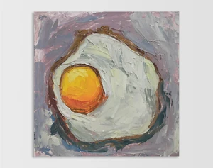 Original oil painting Food artwork Fried eggs Kitchen Still life art 10x10 in - Picture 1 of 7