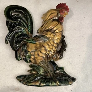 Vintage Lefton Fighting Rooster Wall Hanging  Multicolor Greens. Yellows, Browns - Picture 1 of 9