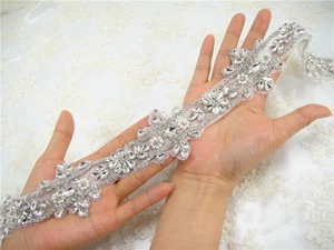 Rhinestone Wedding Belt Sash Ribbon Pearls Diamante Evening Dancing Dress Chain - Picture 1 of 7