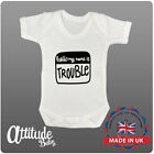 Funny Baby Grows-Printed-Hello My Name Is Trouble-Baby Shower Gifts