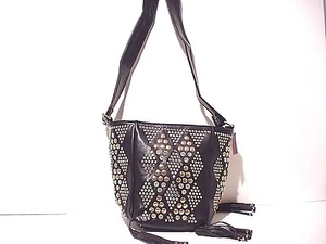 PLEATHER STUDDED SHOULDER BAG W/ RHINESTONES+ADD STRAP #BLACK  #437189-910 - Picture 1 of 1