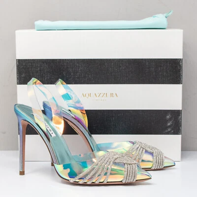 Tacones Aquazzura Gatsby Sling 105 azul iridiscente, talla 39 (9 EE. UU.) Foto 1 de 4