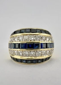 Designer 18K Yellow Gold Channel Set Princess Cut Sapphire & Diamond Dome Ring - Picture 1 of 9
